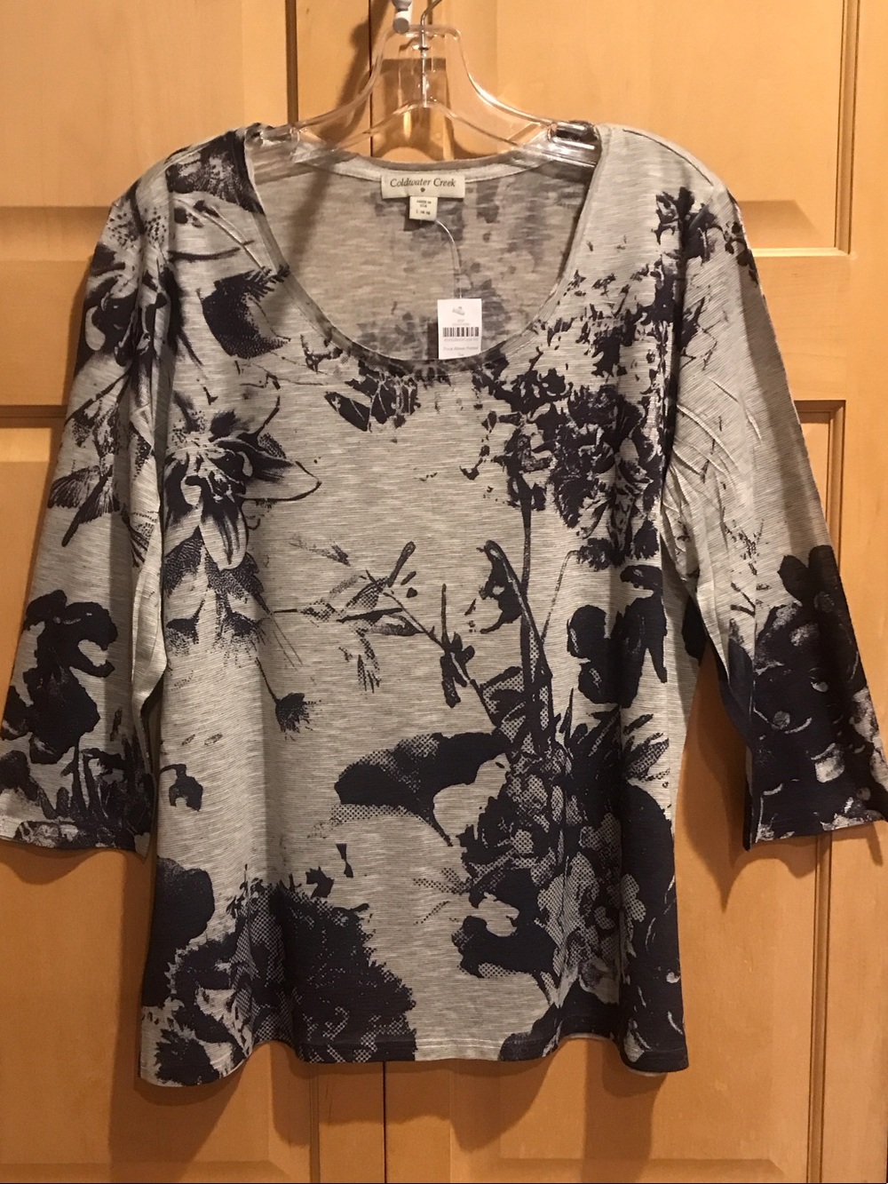 New Coldwater Creek Gray Top with Floral Print